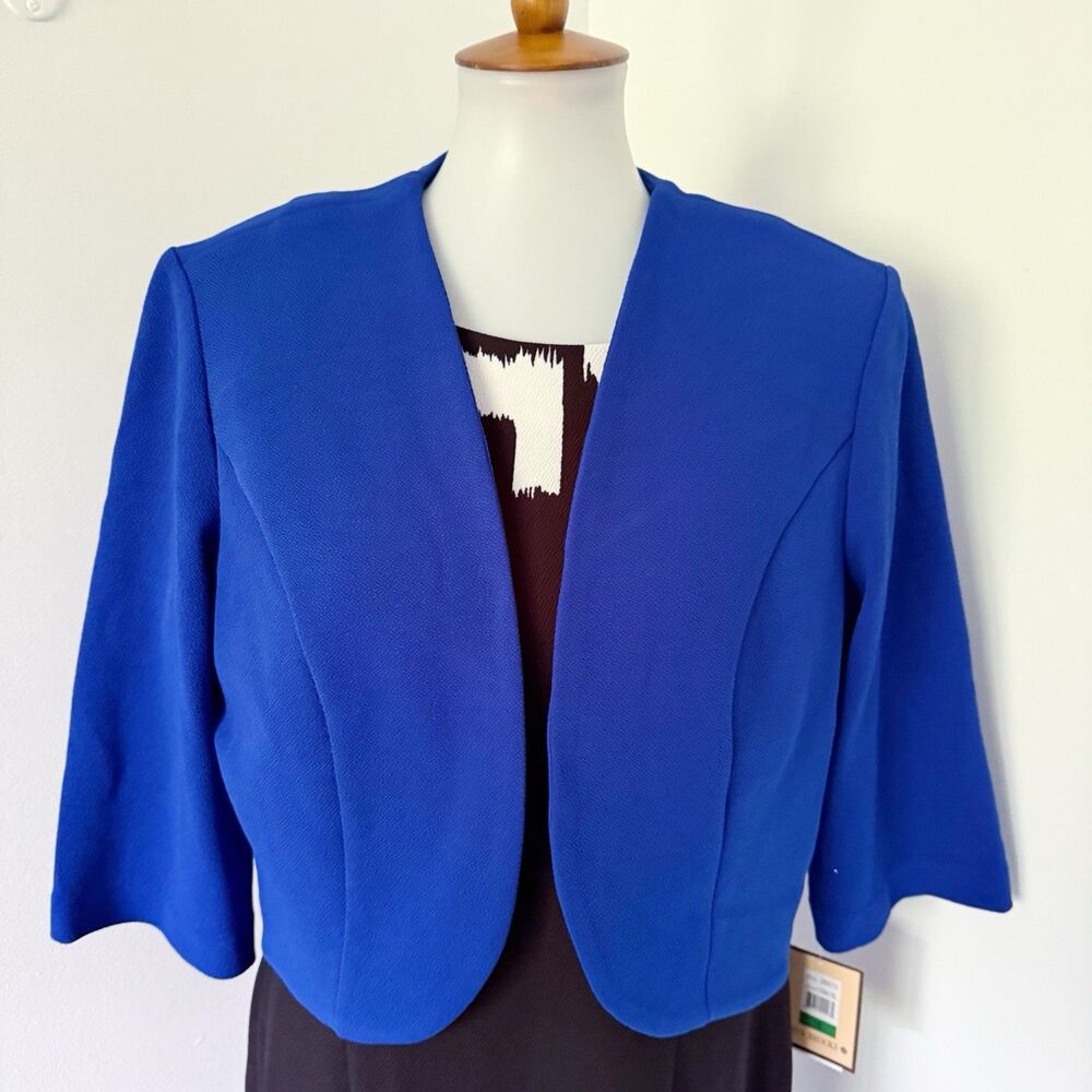 Womens NEW Maya Brooke Black Blue Blazer Jacket Sheath Dress Set Size 16 Stretch - Picture 8 of 16